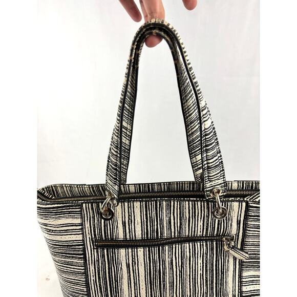 Guess Kamryn Stripe Python Tote Black White Shoulder Handbag Zipper Closure - Picture 15 of 16